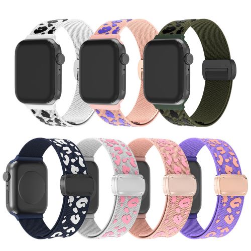 Leopard Print Epoxy Magnetic Clasp Nylon Woven Watch For Apple Watch Ultra 2 Band 49mm For Iwatch Series 10 9 8 7 41 42 45 46 mm （NLB-471）